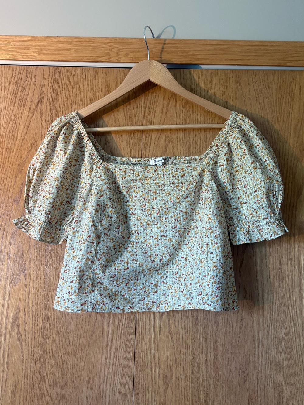 Madewell Yellow Floral Square-Neck Puff Sleeve Crop Top